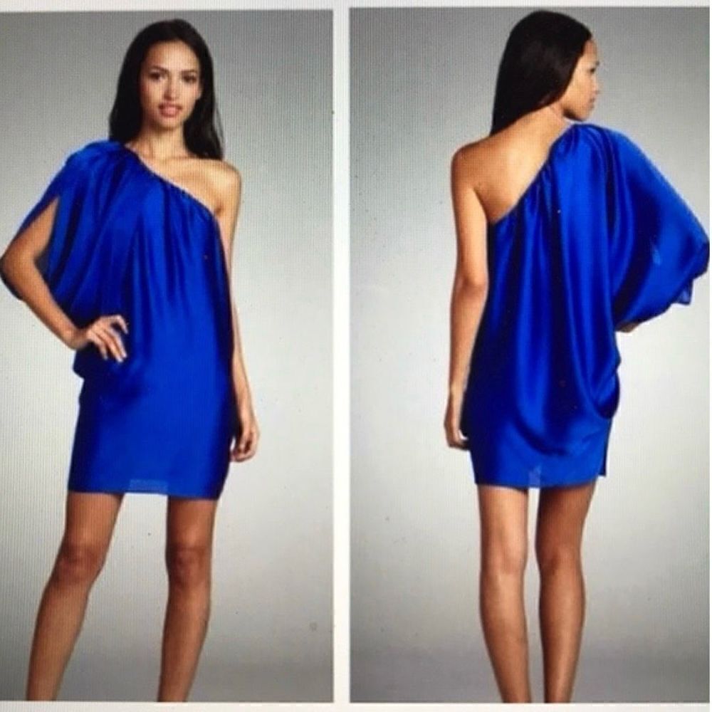 Aiden MattoxโSatin One Shoulder Batwing Drapeyโ Mini Cocktail Dress 8 RoyalโBlue